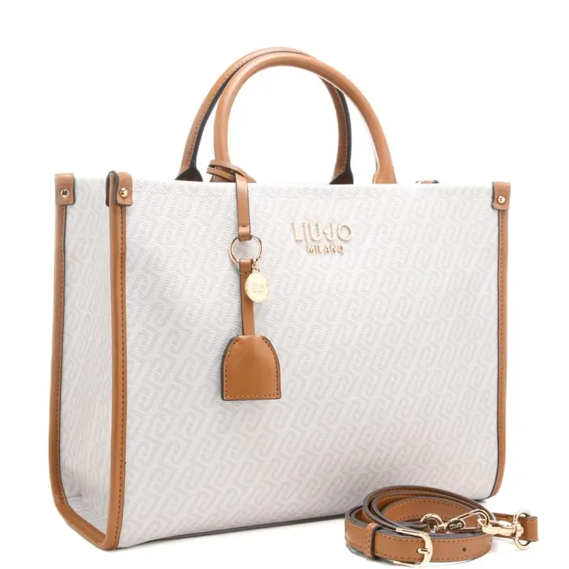 borsa tote grande da donna con stampa con logo monogram all over naturale miniatura 2