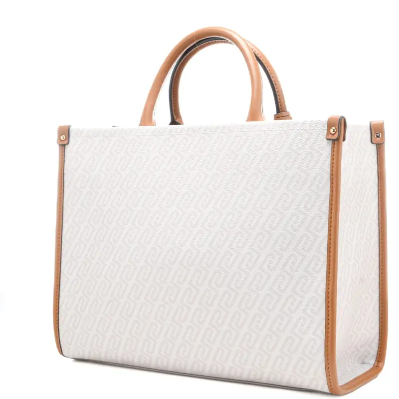 borsa tote grande da donna con stampa con logo monogram all over naturale miniatura 3