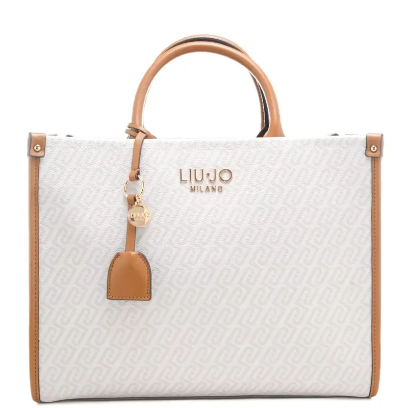 borsa tote grande da donna con stampa con logo monogram all over naturale
