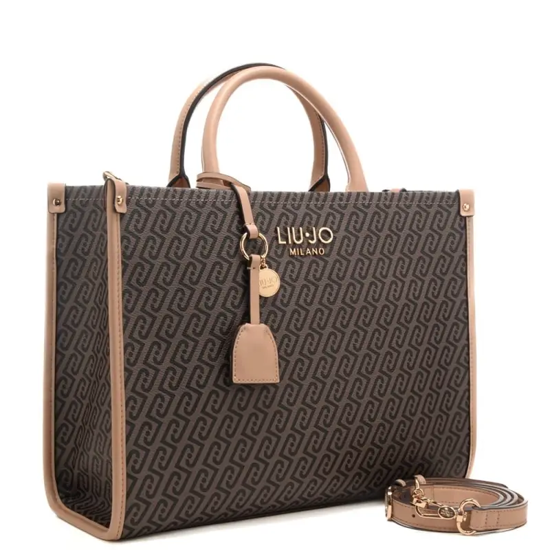 borsa tote grande da donna con stampa con logo monogram all over testa di moro miniatura 2