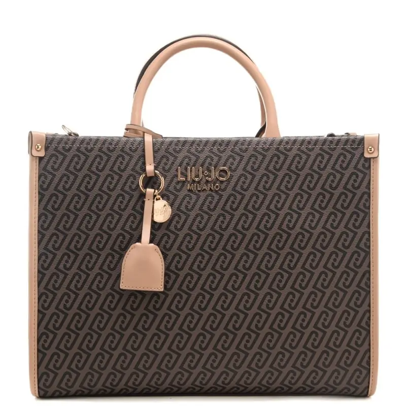 borsa tote grande da donna con stampa con logo monogram all over testa di moro
