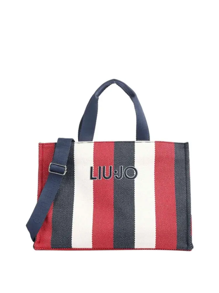 Liu-jo borsa tote in canvas a righe multicolor con logo