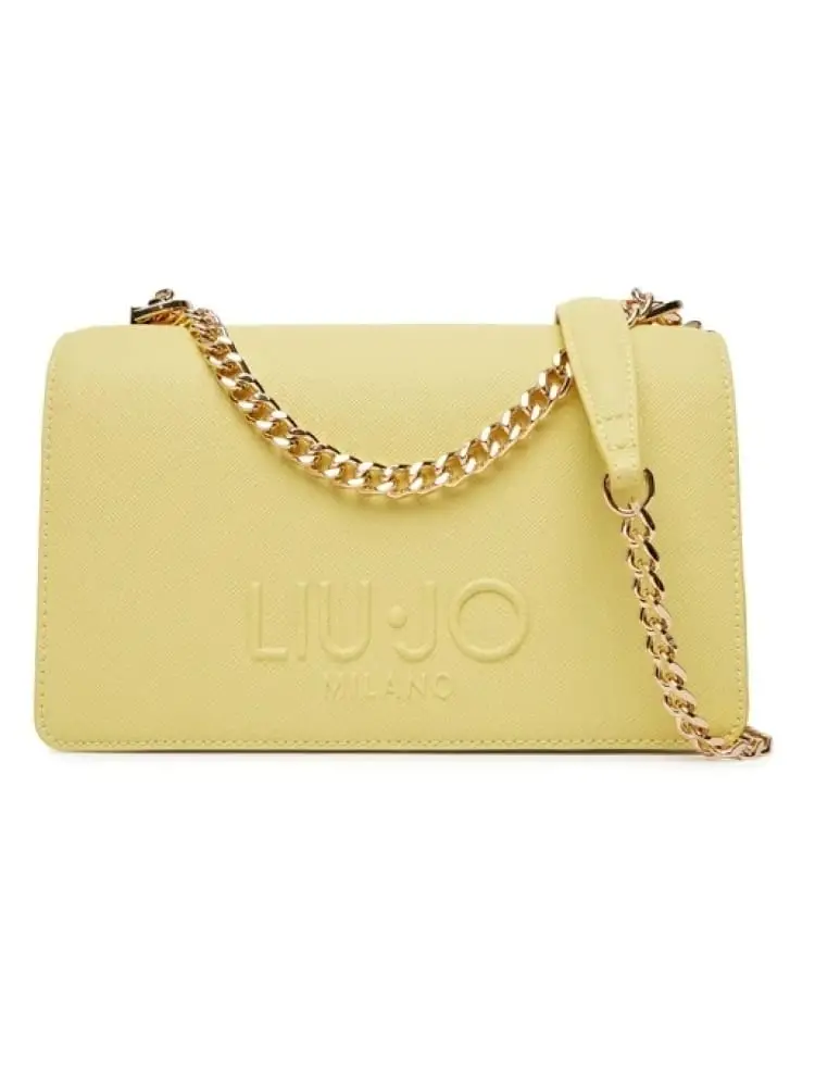 borsetta a spalla donna in similpelle gialla con dettaglio oro e logo in rilievo