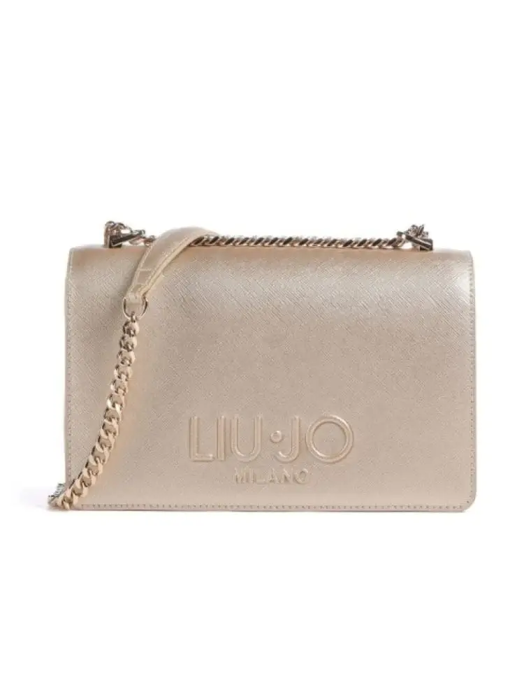 borsetta a spalla donna in similpelle rosata con dettaglio oro e logo in rilievo