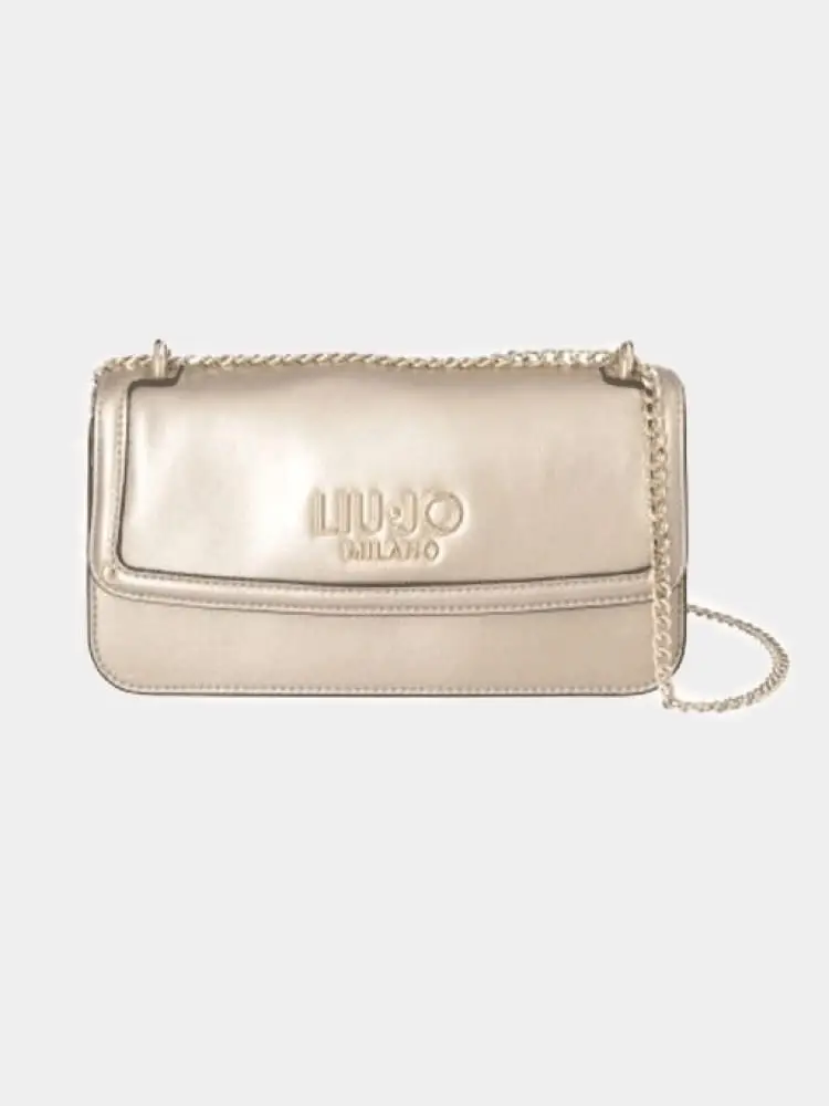 borsetta a tracolla donna beige con logo dorato