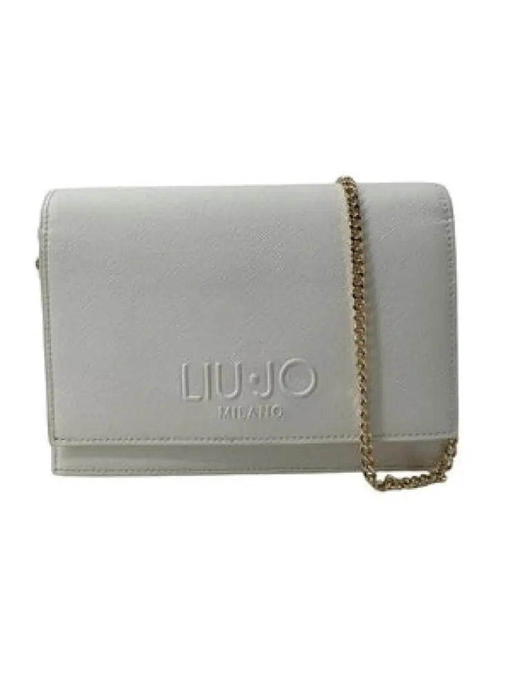 borsetta a tracolla donna in ecopelle bianca con catena dorata e logo in rilievo