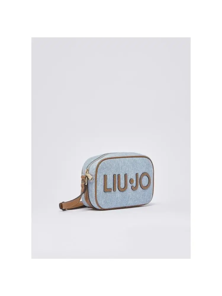 borsetta donna camera case in denim blu chiaro con logo miniatura 2