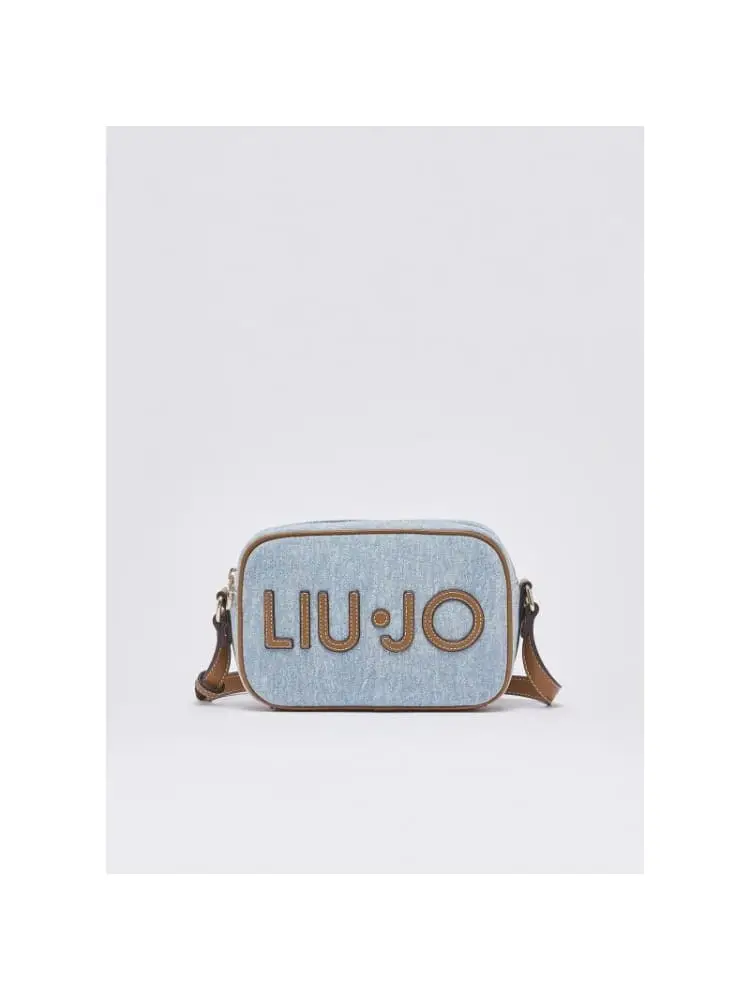 borsetta donna camera case in denim blu chiaro con logo