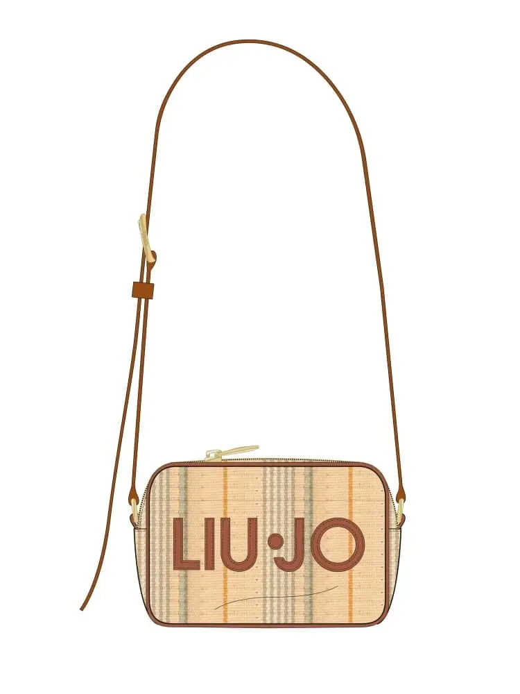 borsetta donna colore sabbia a righe con maxi logo frontale