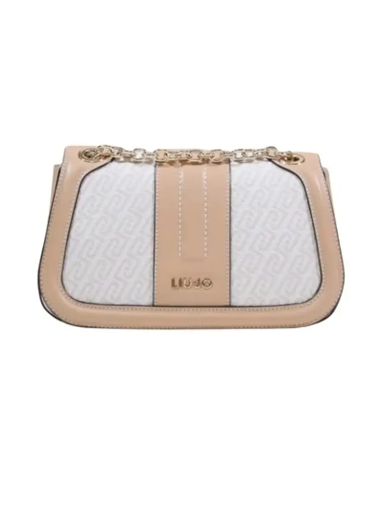 borsetta donna in ecopelle bianca e beige con logo all over