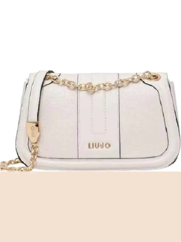 borsetta donna in ecopelle crema con logo e catena dorati