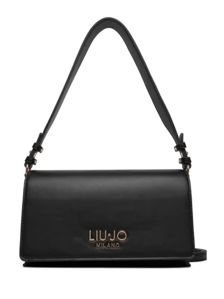 borsetta donna in ecopelle nera con logo dorato