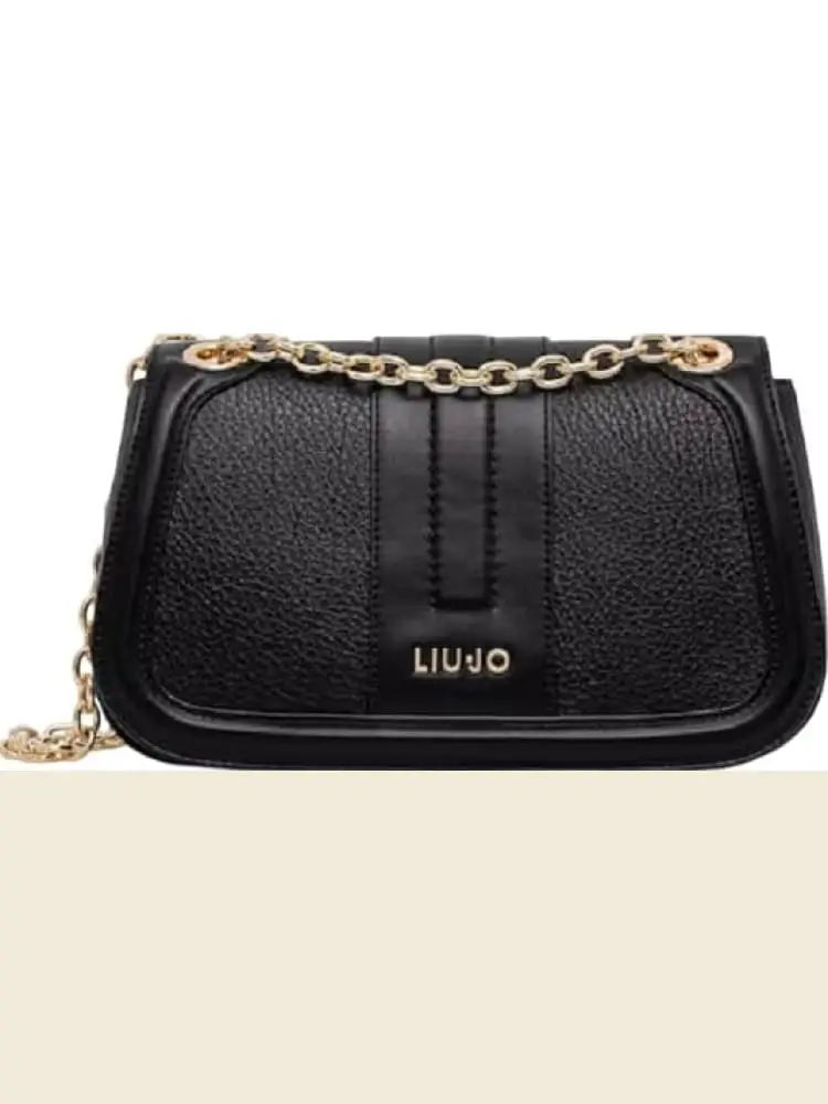 borsetta donna in ecopelle nera con logo e catena dorati