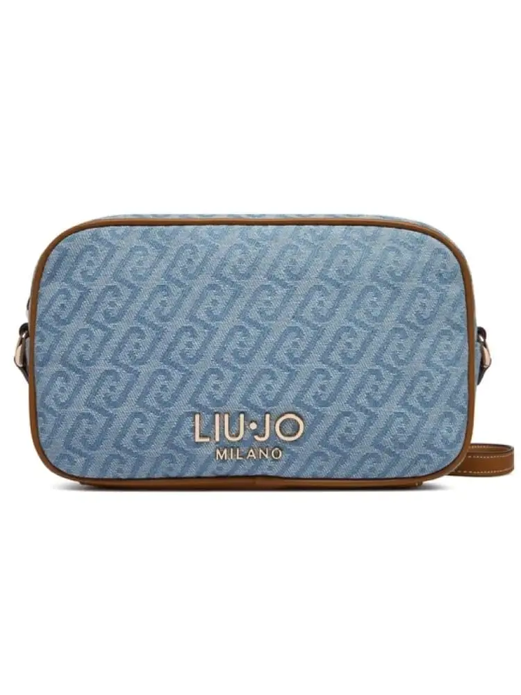 borsetta donna in pelle azzurra con logo dorato frontale