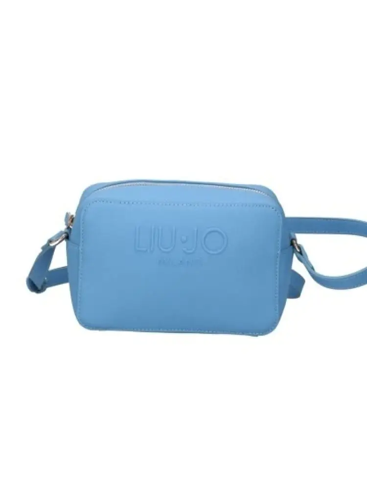 borsetta donna in similpelle azzurra con logo lettering in rilievo