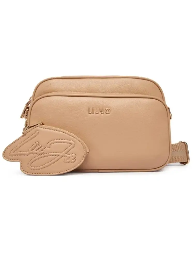 borsetta donna in similpelle beige con logo lettering dorato