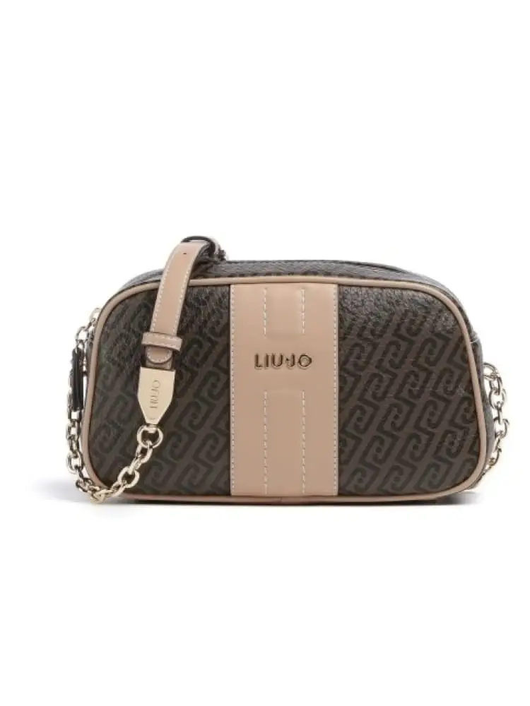 borsetta donna in similpelle beige con pattern logato all over