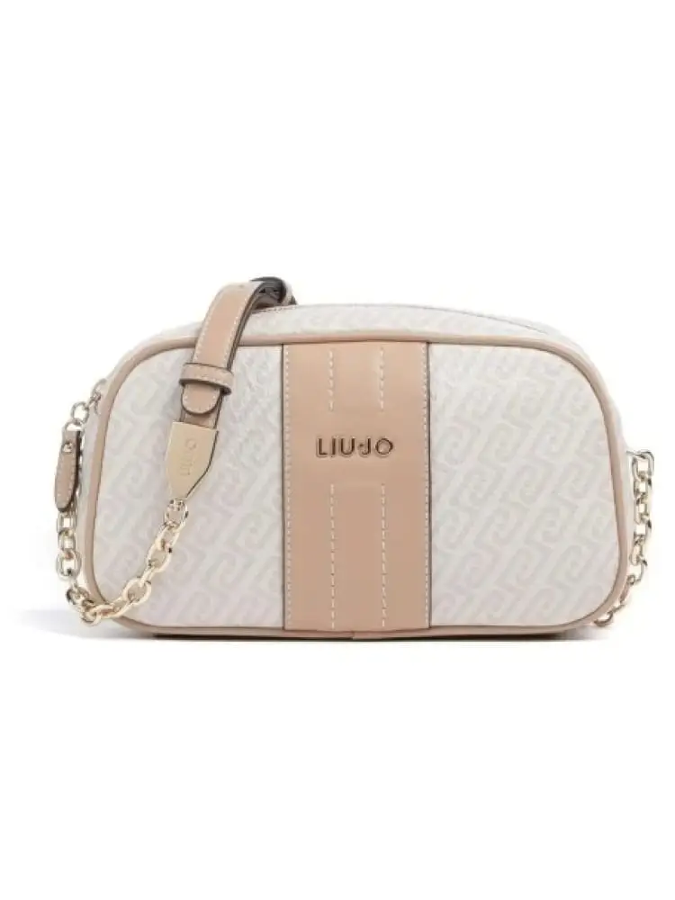 borsetta donna in similpelle beige con pattern logato all over