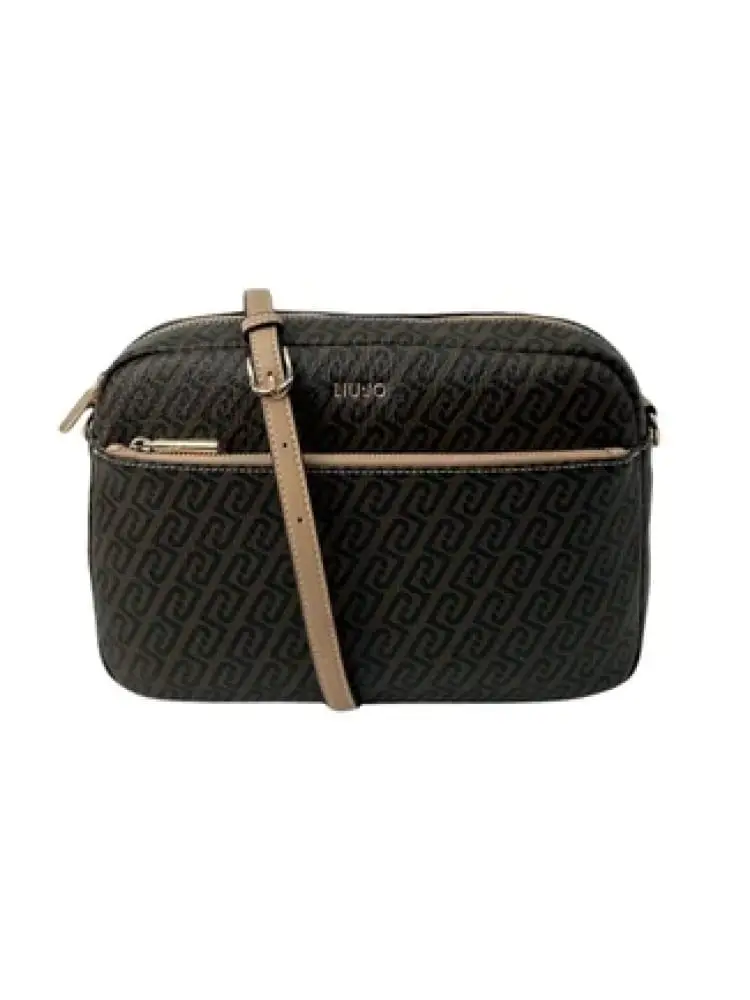 borsetta donna in similpelle marrone con logo nero all over