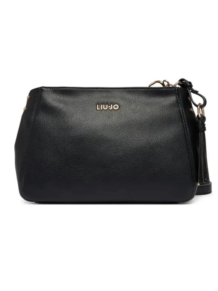 borsetta donna in similpelle nera con logo dorato