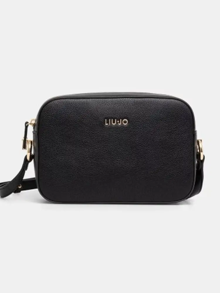 borsetta donna in similpelle nera con logo dorato