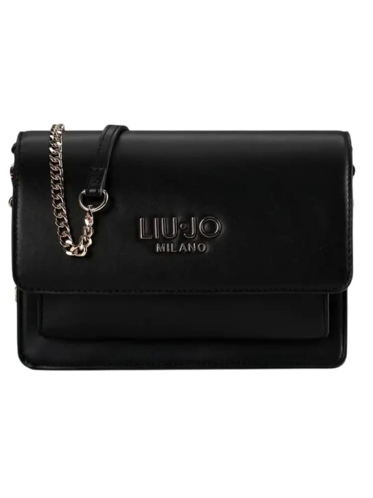 borsetta donna in similpelle nera con logo lettering dorato