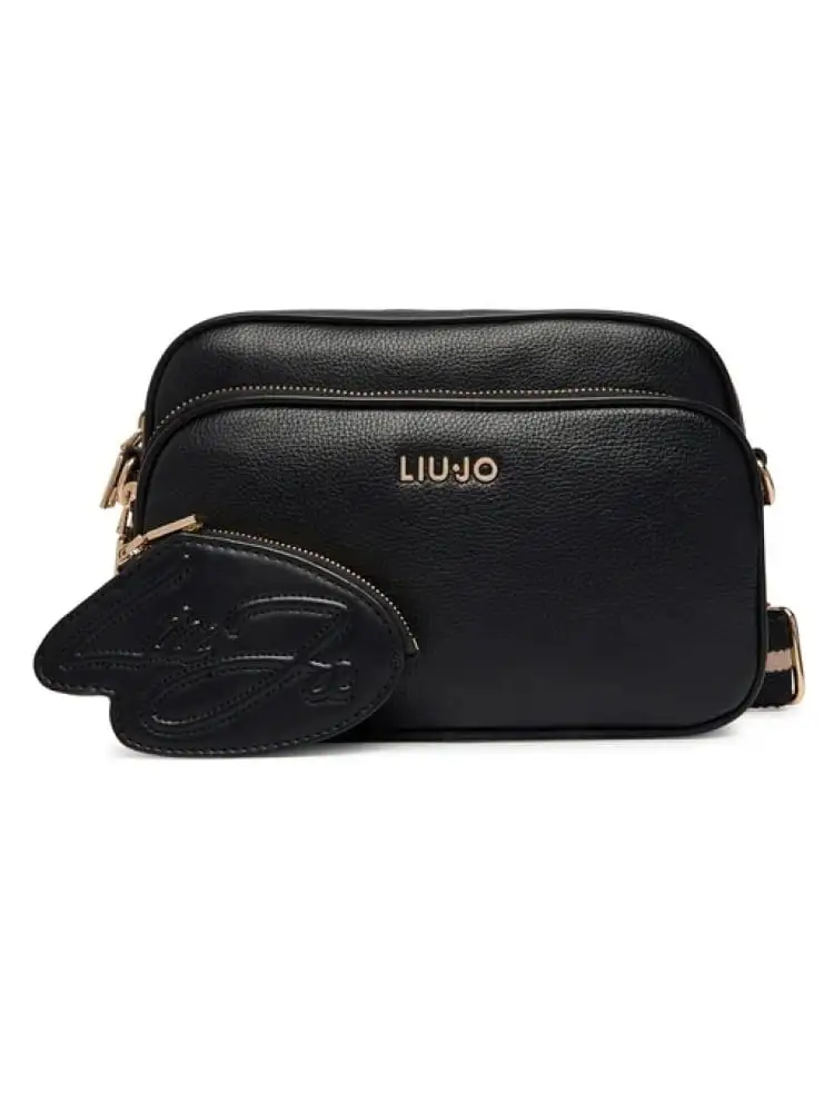 borsetta donna in similpelle nera con logo lettering dorato