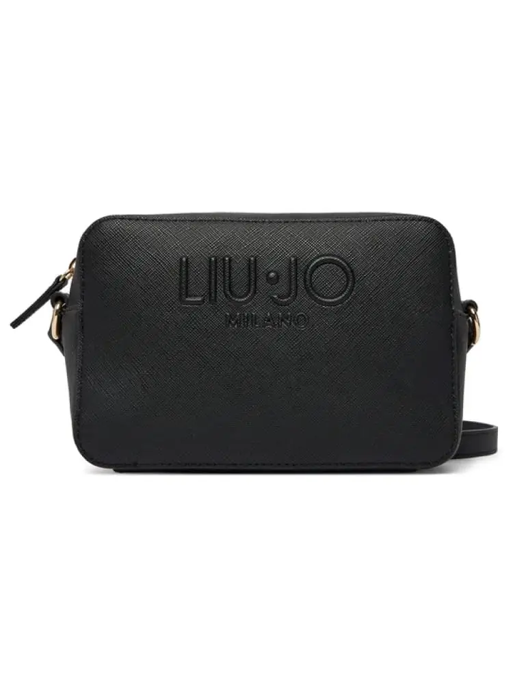 borsetta donna in similpelle nera con logo lettering in rilievo