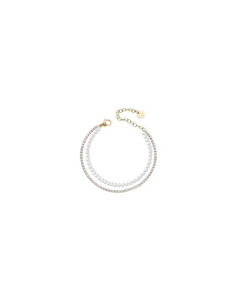 Bracciale doppio filo LIU-JO in acciaio dorato con perline e cristalli LJ3027