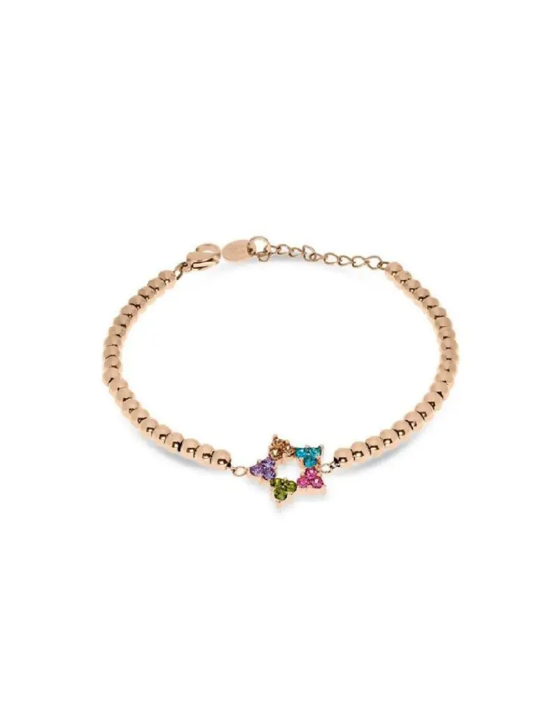 Bracciale LIU-JO LJ2452 In Acciaio 316L Pvd Oro Rosa Stella Centrale Cristalli Multicolor