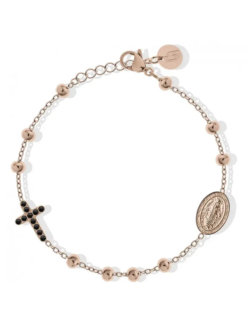 Bracciale LIU-JO LJ2759 in acciaio rosato e croce con cristalli neri