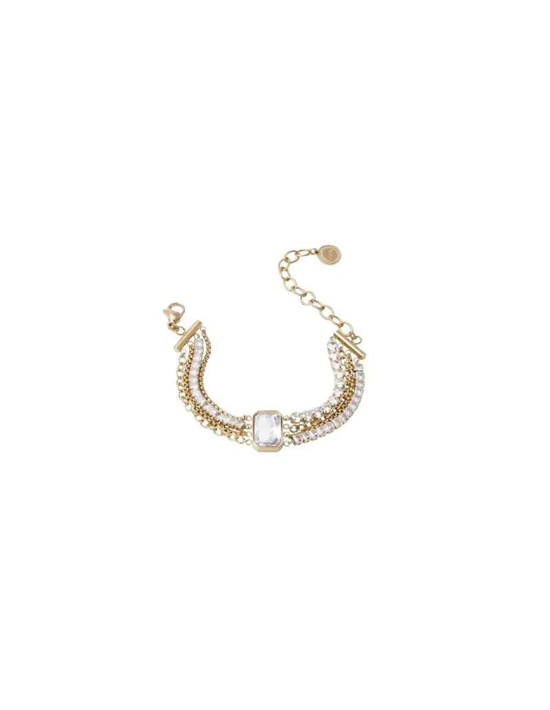 Bracciale multifilo LIU-JO in acciaio dorato con cristallo di vetro centrale LJ3089