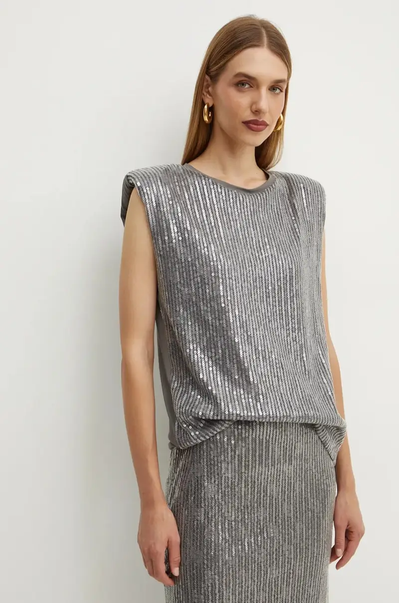 camicetta donna colore grigio con applicazione WF4156 J4792