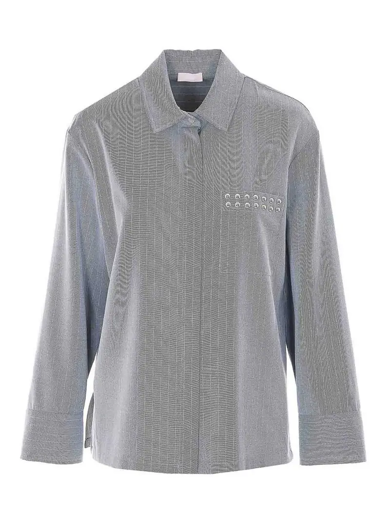 Camicia a righe con logo Grigio
