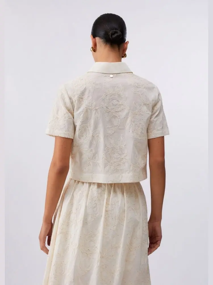 camicia con ricami e paillettes panna miniatura 3