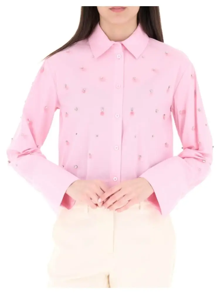 camicia donna rosa con inserti argentati