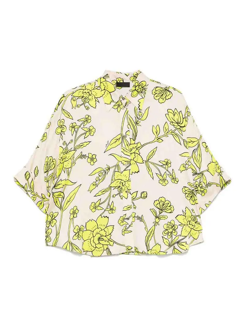 Camicia In Raso Con Stampa Giallo