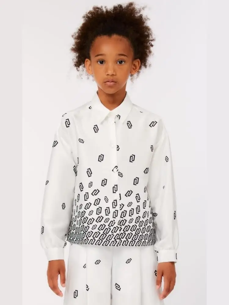 camicia kids/junior bianca con pattern logato