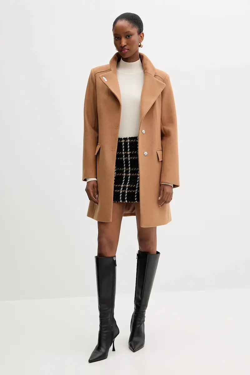 cappotto con aggiunta di lana colore marrone MF5119 J4873 miniatura 2