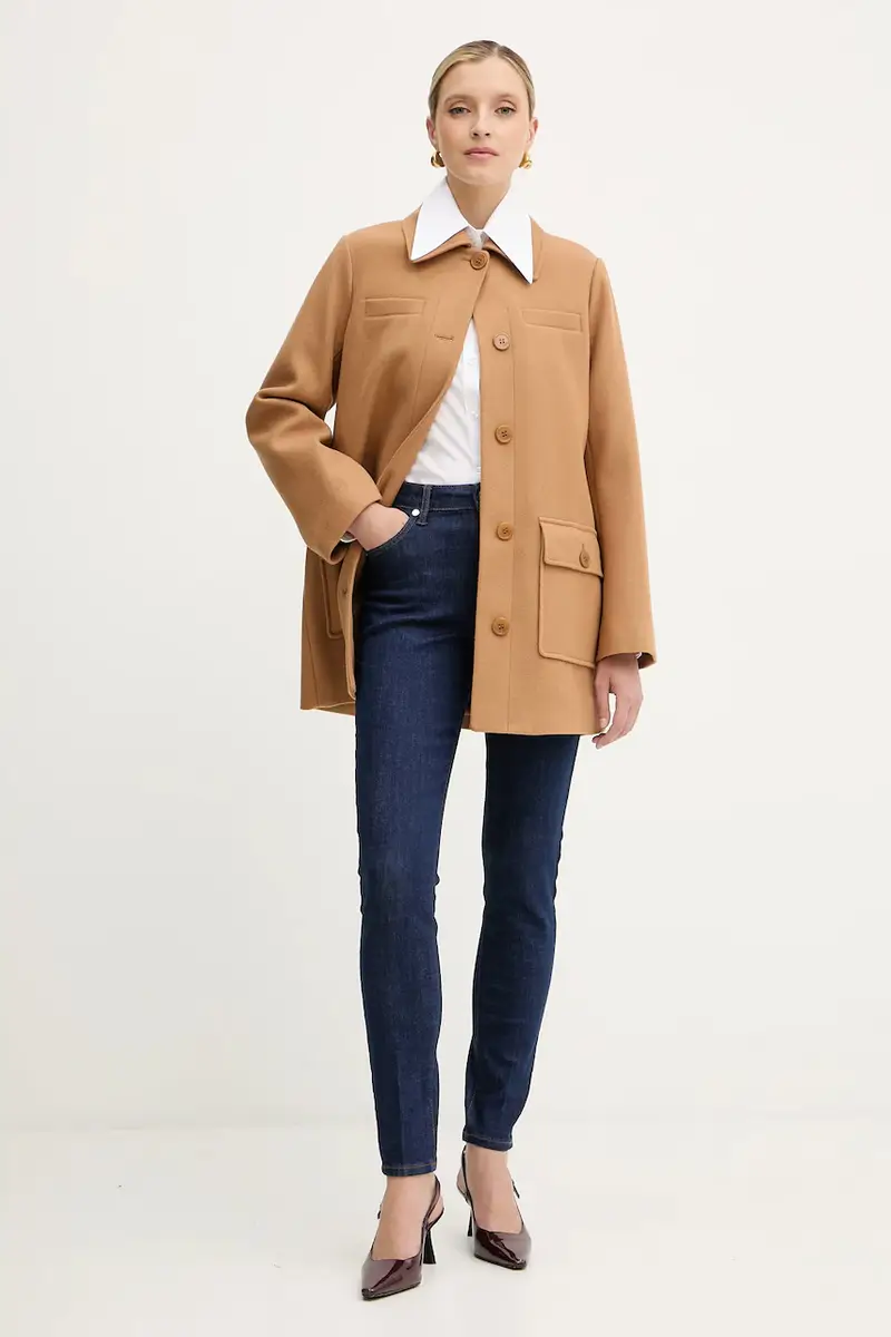 cappotto con aggiunta di lana colore marrone MF5120 J4873 miniatura 2