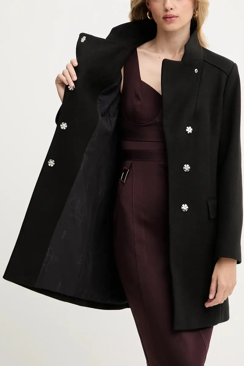 cappotto con aggiunta di lana colore nero MF5119 J4873 miniatura 5