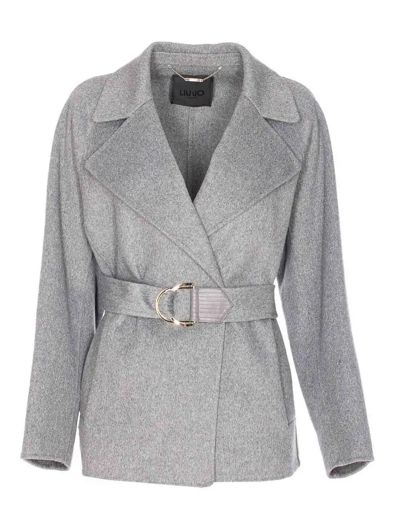 Cappotto di lana con cintura Grigio