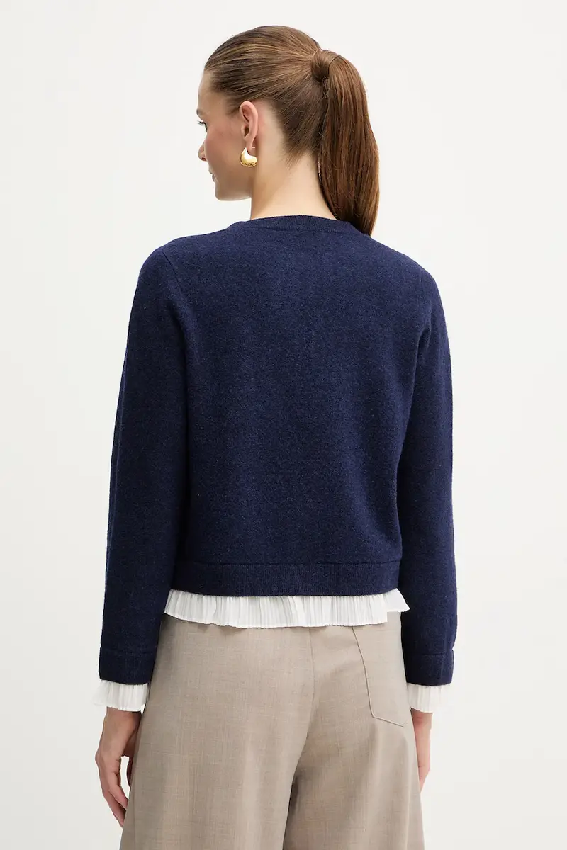 cardigan con lana colore blu navy MF5122 MA90Q miniatura 3