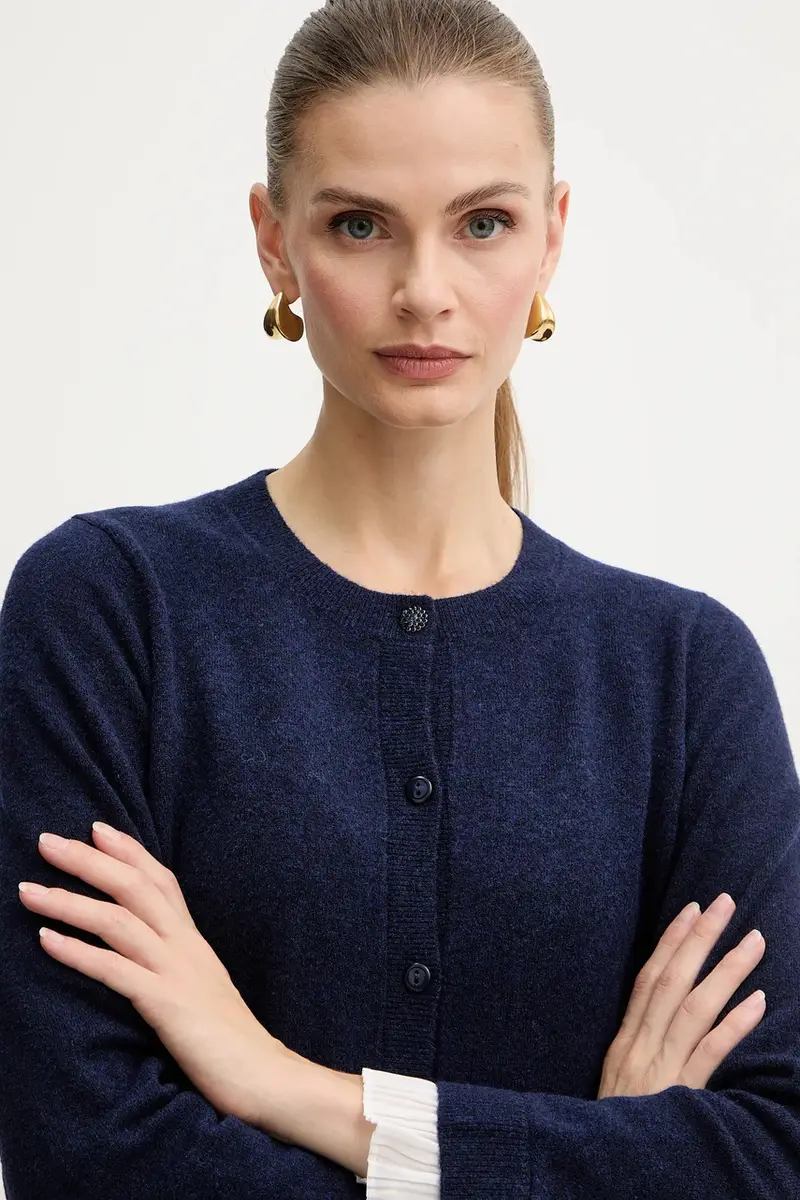 cardigan con lana colore blu navy MF5122 MA90Q miniatura 4