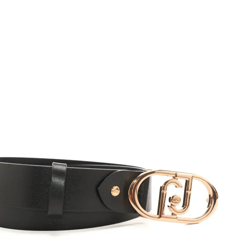 cintura da donna con finitura liscia e maxi logo monogram in metallo sul davanti nera miniatura 2