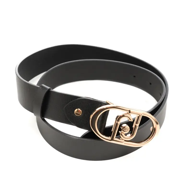 cintura da donna con finitura liscia e maxi logo monogram in metallo sul davanti nera miniatura 3