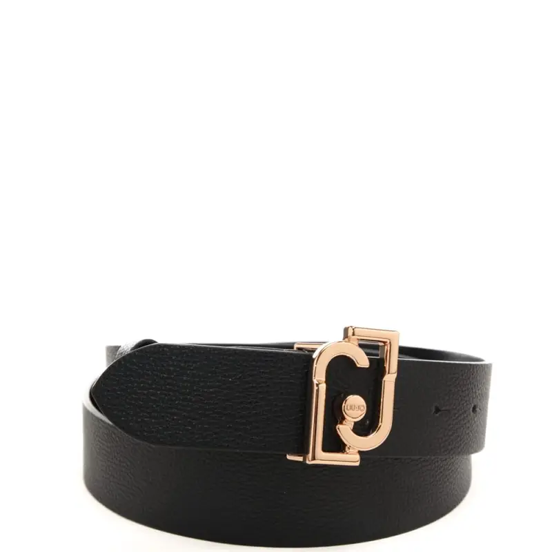 cintura da donna con maxi fibbia logo monogram in metallo nera miniatura 3