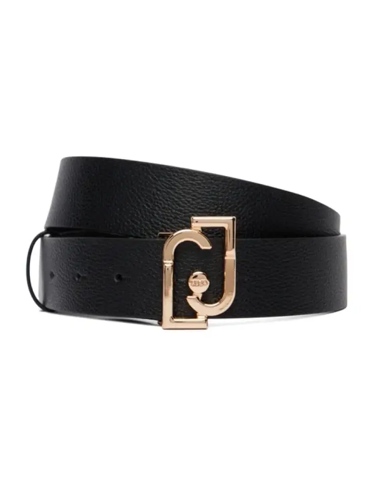 cintura in similpelle nera con dettagli dorati