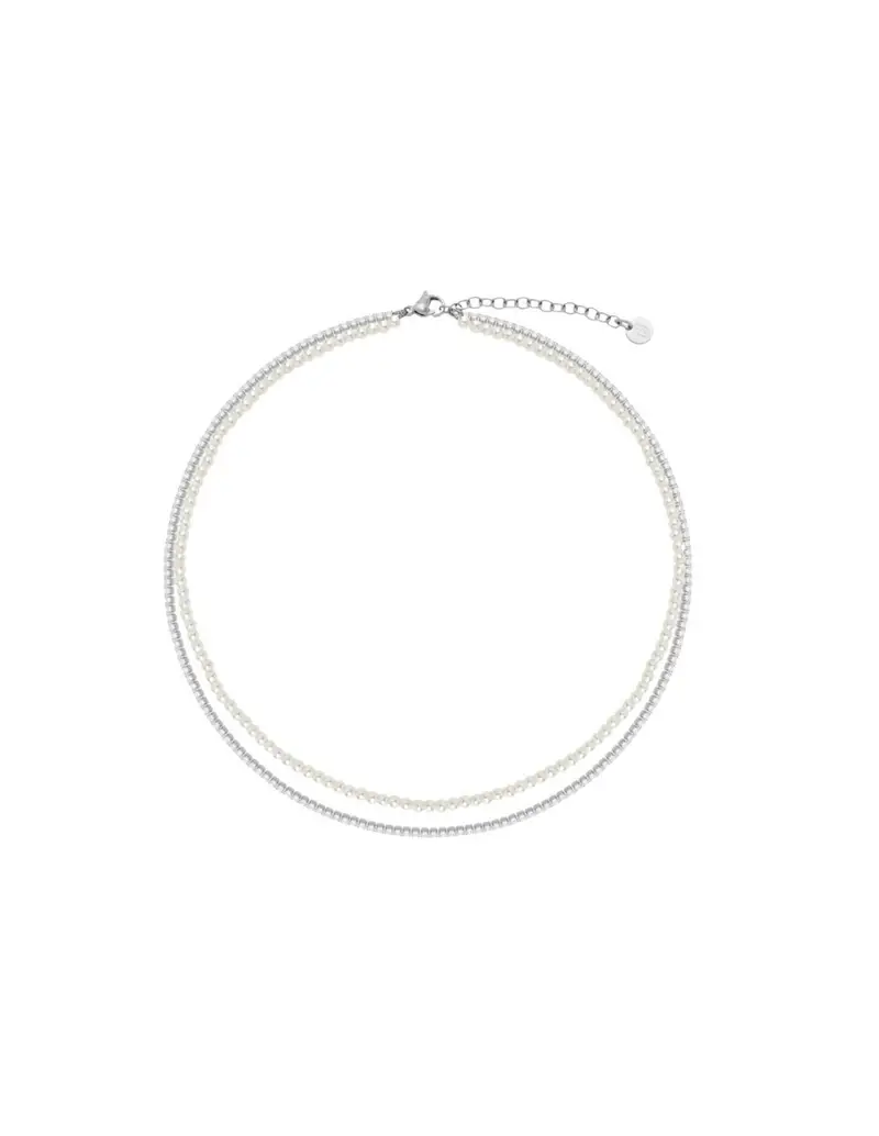 Collana doppio filo LIU-JO in acciaio con perline e cristalli LJ3024