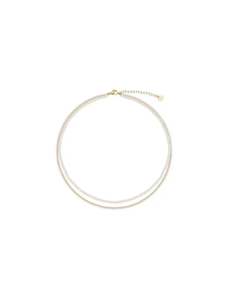 Collana doppio filo LIU-JO in acciaio dorato con perline e cristalli LJ3026